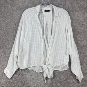 BDG Urban Outfitters White Plaid Tie Front Open Back Rayon Top Medium